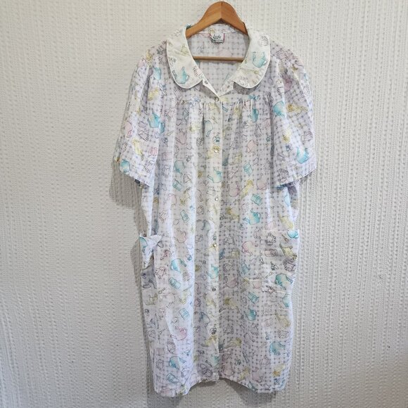 Vintage Lady Manhattan XXX Grannycore Cottagecore Pastel Print House Dress - Picture 4 of 12